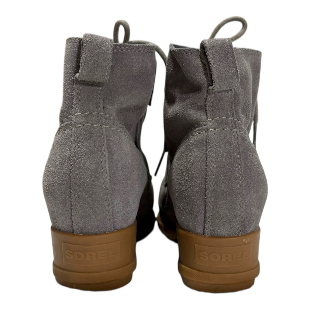 Sorel Evie II Gray Suede Lace Up Waterproof Bootie with‎ Brown Soles - Picture 5 of 9